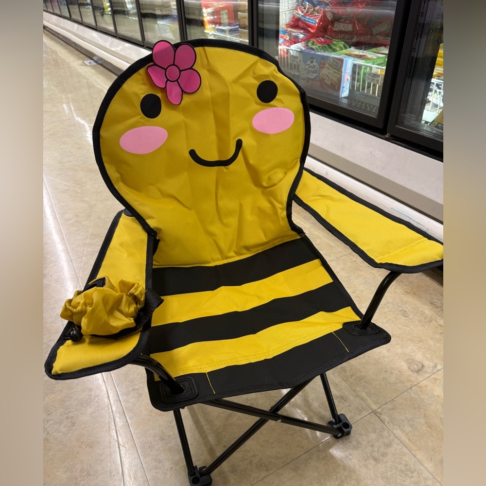 Cute Bee Kids Folding Chair with Flower Accent